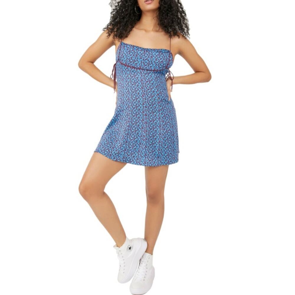 Free People Womens Medium Kai Print Tie Strap Lined Minidress NEW